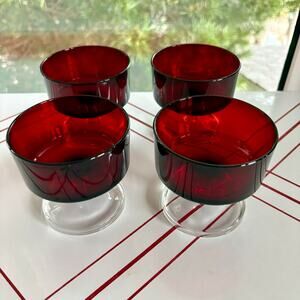 Vintage Luminarc Cavalier Ruby Red Coupe Glasses Set of 4 France